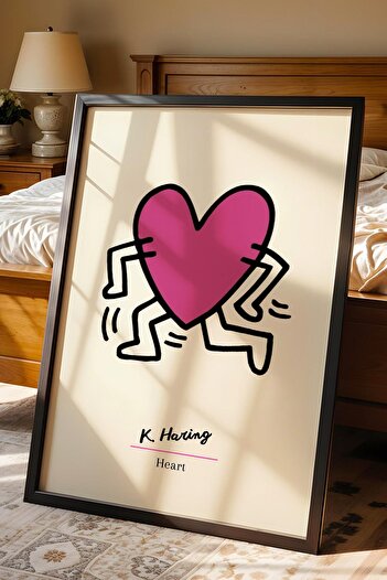Saturn Keith Haring Heart Framed Painting - Heart - Eclectic Style Wall Decor