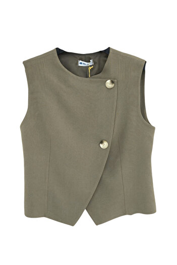 Ecenin Favorileri Linen Blend Two-Button Asymmetrical Women's Vest
