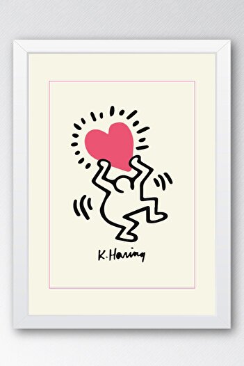 Saturn Keith Haring Radiant Heart Framed Painting - Glittering Heart - Eclectic Style Wall Decor