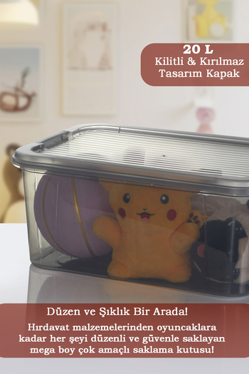 MOİ 20 Lt Multibox Saklama Kabı - Kilitli Kapaklı Çok Amaçlı Düzenleyici Kiler Depolama Saklama Kutusu