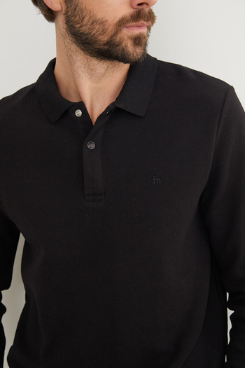 Fulla Moda Ribbed Polo Neck Buttoned Sweatshirt