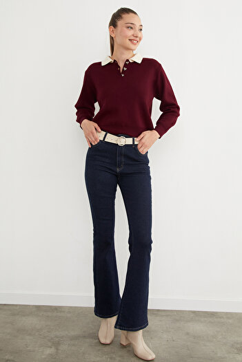 Fulla Moda Basic Polo Neck Half Button Knit Sweater