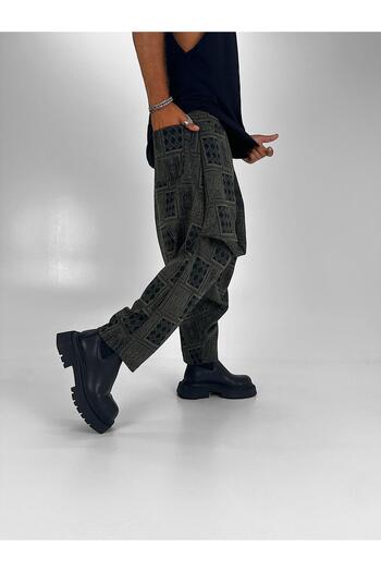 Superbluemexico Unisex Jacquard Poker Patterned Avant-Garde Balloon Pocket Baggy Trousers