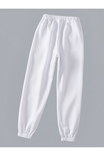 EVIus Dragon Detail Printed 3 Thread Flat Elastic Waist and Leg Thermal Lined White Jogger Sweatpants