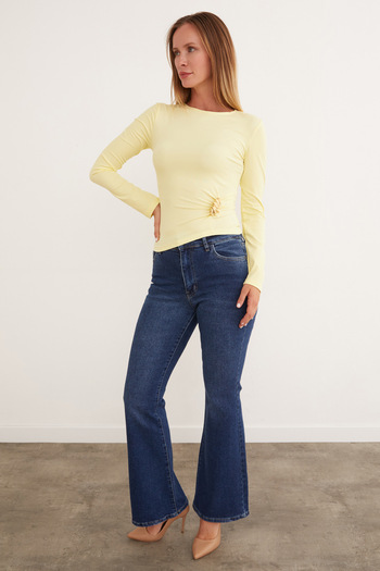 Fulla Moda Buckle Detailed Crew Neck Blouse