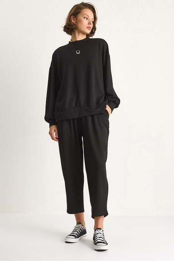 Bianco Lucci Women's Crew Neck Oversize Top and Bottom Set 60284065