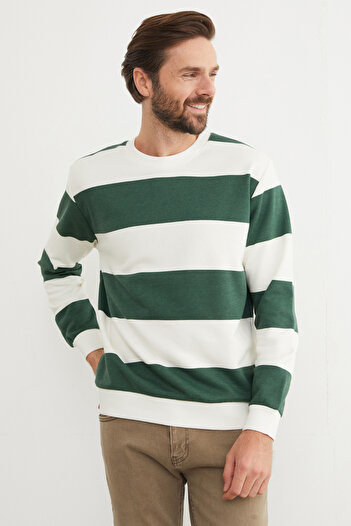 Fulla Moda Çizgili Bisiklet Yaka Sweatshirt