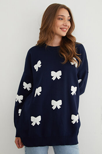 Fulla Moda Πλεκτό πουλόβερ με κορδέλα με λαιμόκοψη Oversize