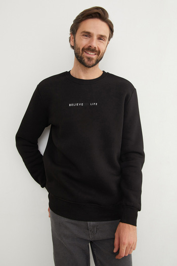 Fulla Moda Φούτερ με ανάγλυφη εκτύπωση 3 Thread Believe In Life