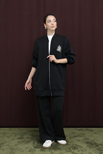 Puane Women's Embroidery Detailed Embroidered Suit - 14305Tks - Black