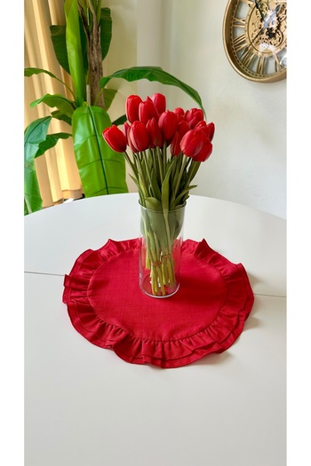 Decamor home Glittery Red Ruffled Decorative Cover