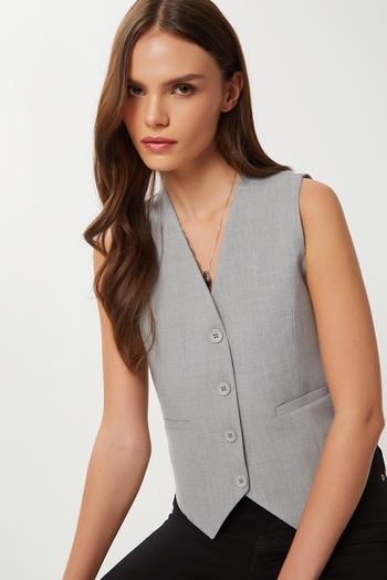 Lovelyİstanbul Buttoned Polyviscon Vest Lgp0019 Gray