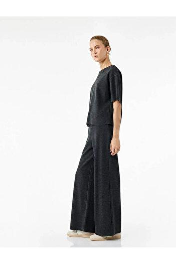 Koton Modal Fabric Straight Wide Leg Fabric Anthracite Women's Trousers 6Wak40027Ek