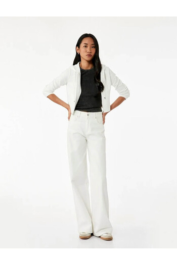 Koton Hooded Full Zip White Women's Cardigan 6Wak10087Ek
