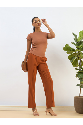 Sassafras By Styli Women Rust Front Dart Straight Pants