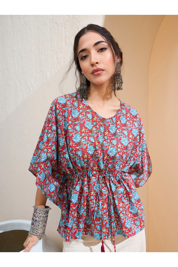 Sassafras By Styli Red Floral Kaftan Kurti
