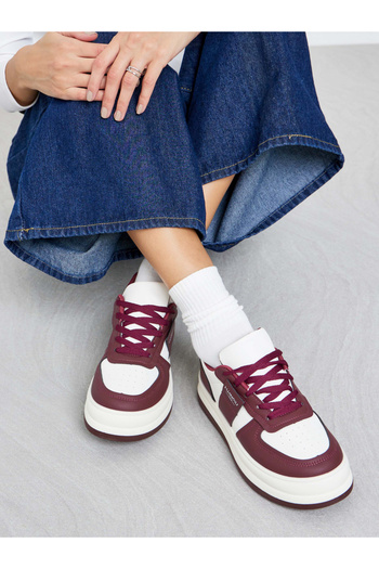 Styli Women Burgundy Contrast Panel Sneakers