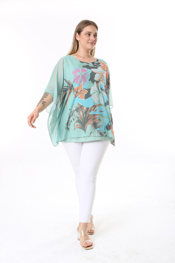 XL Modam Women's XL Modal Lycra Viscose Turquoise Inside Viscose Outside Chiffon Tank Top Tunic Double Tunic