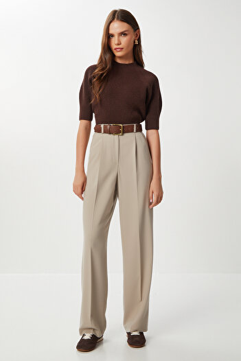 Lovelyİstanbul Pensli Pleated Polyviscose Trousers Lgp0021 Beige