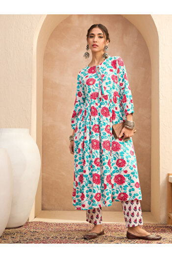Sassafras By Styli Multi Floral Gathered Kurta and Pants Set