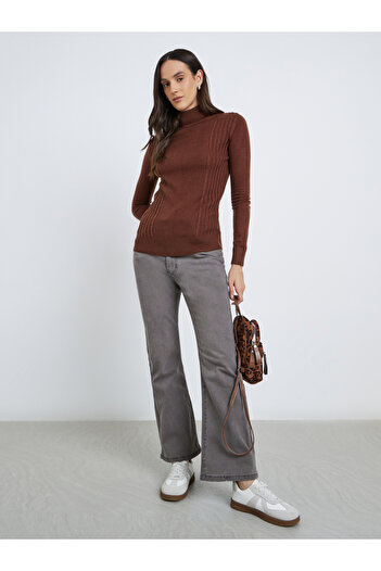 Styli Brown Turtleneck Slim Fit Sweater
