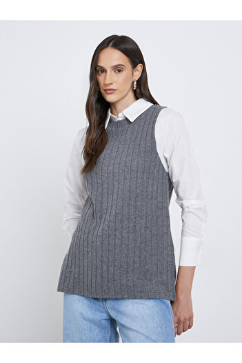 Styli Women Charcoal Ribbed Overlay Shirt