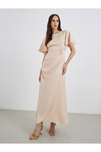 Styli Satin Gathered Detail A-Line Maxi Dress