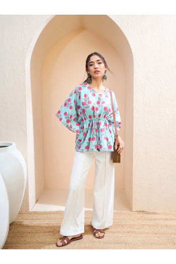 Sassafras By Styli Blue Floral Kaftan Kurti