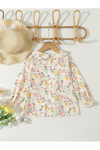 Take Two By Styli Girls Beige Floral Peter Pan Collar Top