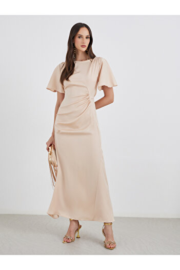 Styli Satin Gathered Detail A-Line Maxi Dress