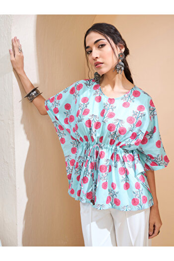 Sassafras By Styli Blue Floral Kaftan Kurti