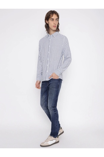 Guess Parker Men's Blue Linen Blend Shirt M5Yh16Whc20-F7Ix