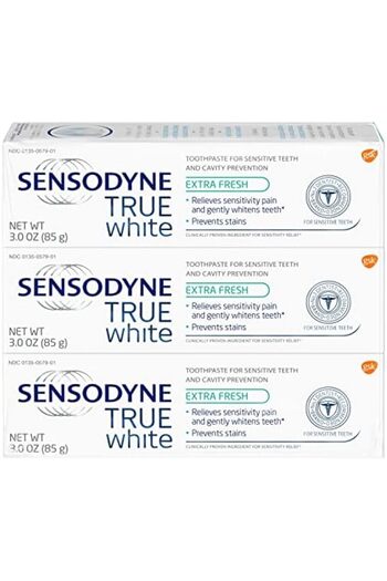 Sensodyne True White Sensitive Teeth Whitening Toothpaste for Stained Teeth, Cavity Prevention and S