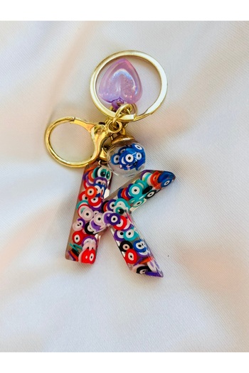 COCOSH TAKI K Letter Evil Eye Beaded Heart Keychain