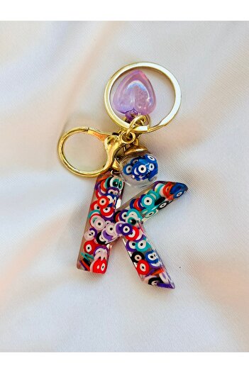 COCOSH TAKI K Letter Evil Eye Beaded Heart Keychain