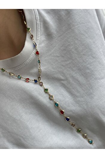 TÜRKMENOĞLU ACCESSORIES Renkli Kalpli Y Model Kolye – Yeni Sezon, Şık ve Zarif Tasarım, Kadın Takı, Hediyelik