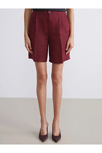 LC Waikiki Lcw Visionbordo Loose Fit 100% Linen Women's Pleated Shorts