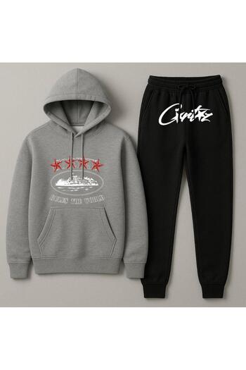 Elvino Σετ φούτερ με κουκούλα Crtz με στάμπα Oversize για γυναίκες/άντρες Unisex Χειμερινό σετ αθλητικών φούτερ με 3 κλωστές