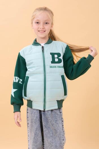 Perendi Girl's Plush Quilted College Jacket – Blue