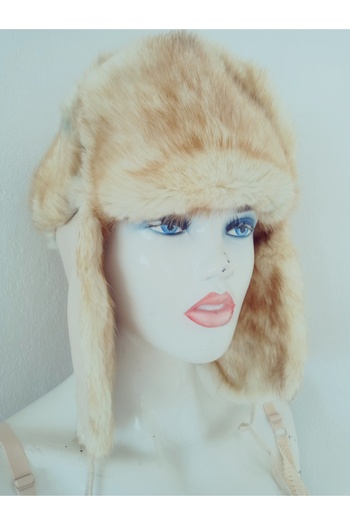 hoaryage Special Design Genuine Bork Kalpak Hat, Natural Mink Hat, Usanka Russian Kalpak
