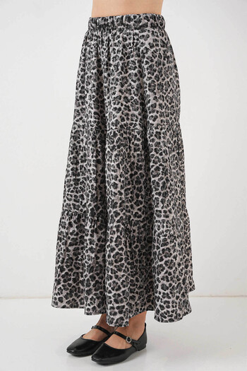 Bigdart Patterned Long Anthracite Women's Skirt 8053