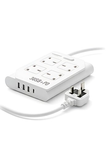 powermax 8-in-1 Power Socket Extension 2500W Power Strip 4 AC Socket, 3 USB, 1 PD 10A, 100-240V 3 Meter Cord