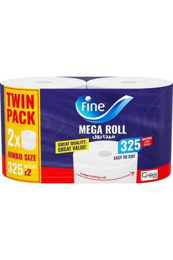 FINE Sterilized Kitchen Towel Mega Roll, 1500 Sheets, Pack Of 2 White