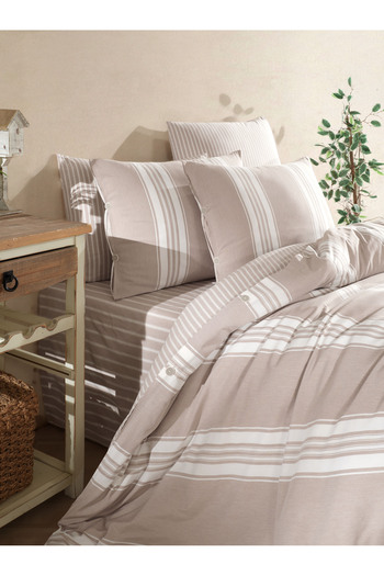 VENICA MASCUSE Natural Colors Yarn Dyed Natural Single Duvet Cover Set (with Elastic Sheet)