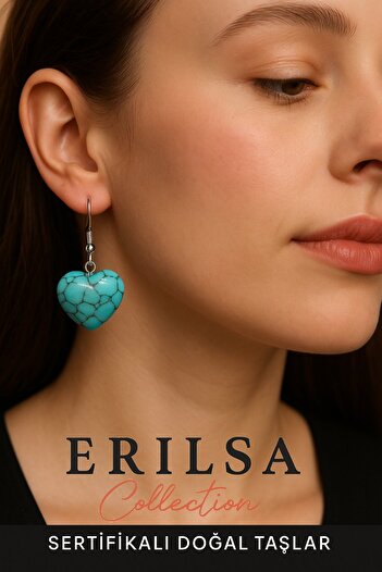 Erilsa Certified Heart Model Turquoise Stone Earrings Natural Stone That Provides Peace and Balance