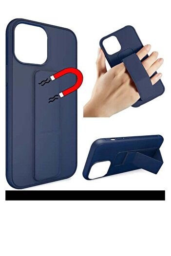 Generic Protective case with finger grip rest for iPhone15Plus dark blue