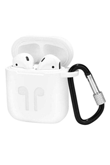 Generic Apple AirPods Thick Silicone Shockproof Case Cover With Hanging Clip White