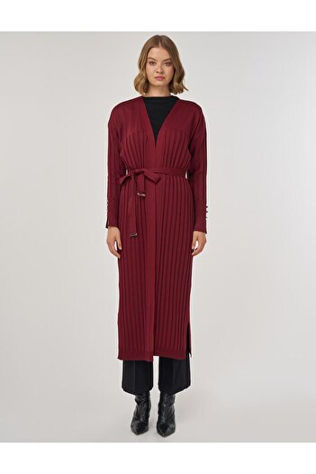 Kayra Belted Knitwear Cardigan Burgundy