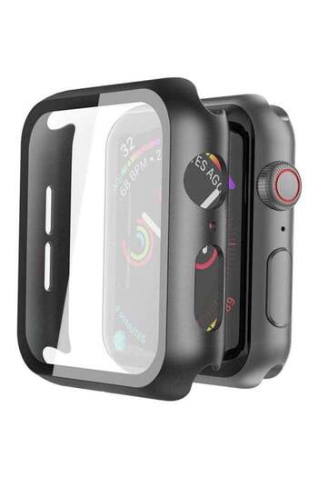 Generic Protective Case With Tempered Glass Screen Protector For Apple Watch 44 mm Black/Clear