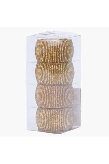 Home Box Blaze Embellished Napkin Ring - Set of 4 Gold dia 5cm